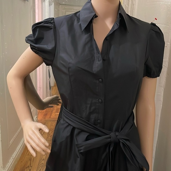 BCBGMaxAzria Black A-Line Peplum Dress with Puff Sleeves - Picture 11 of 16